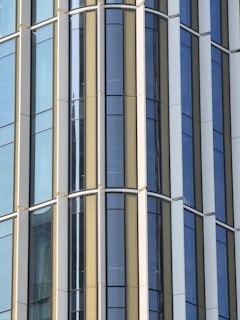 Detailed view of structural joint seals on a vertical building with clean lines