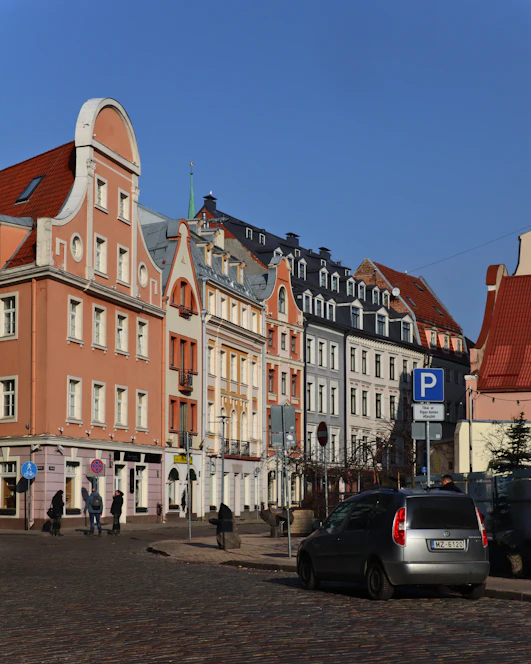 a row of buildings on a city street