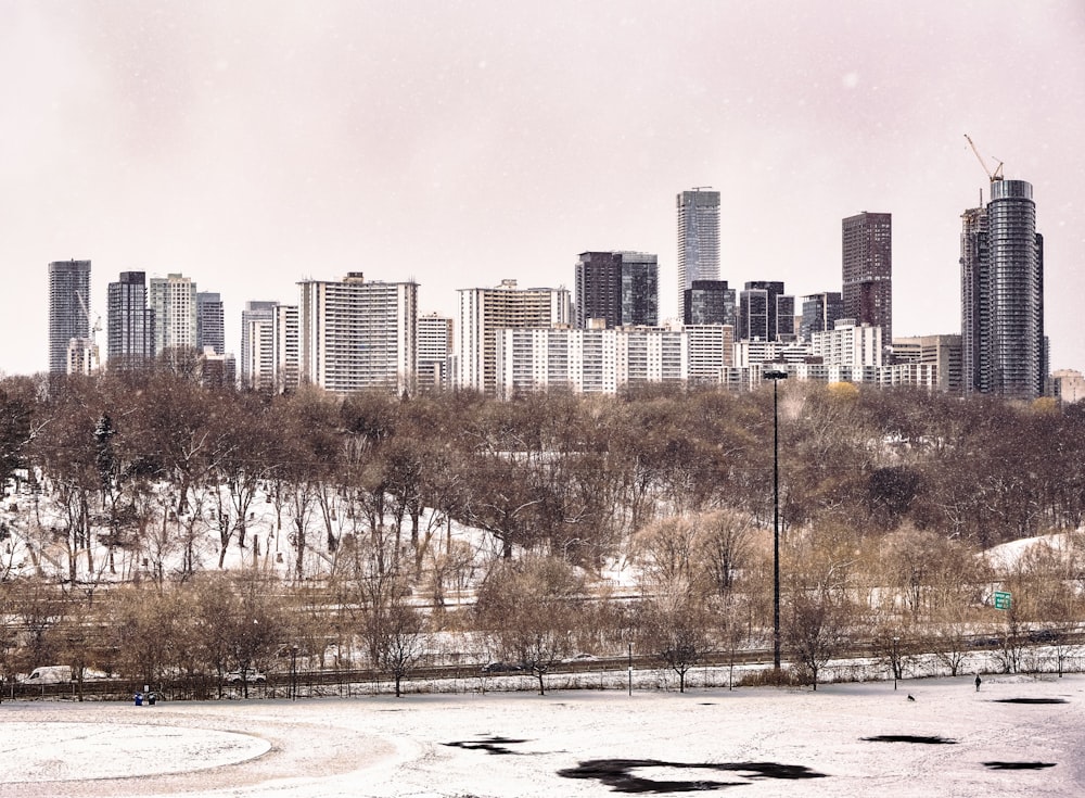 a view of a city with tall buildings in the background