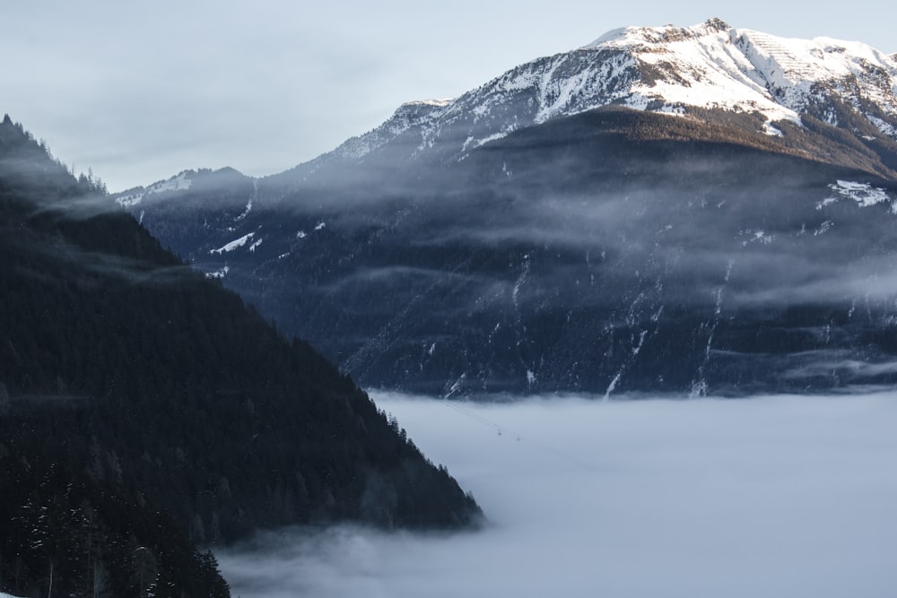 a view of a mountain covered in snow