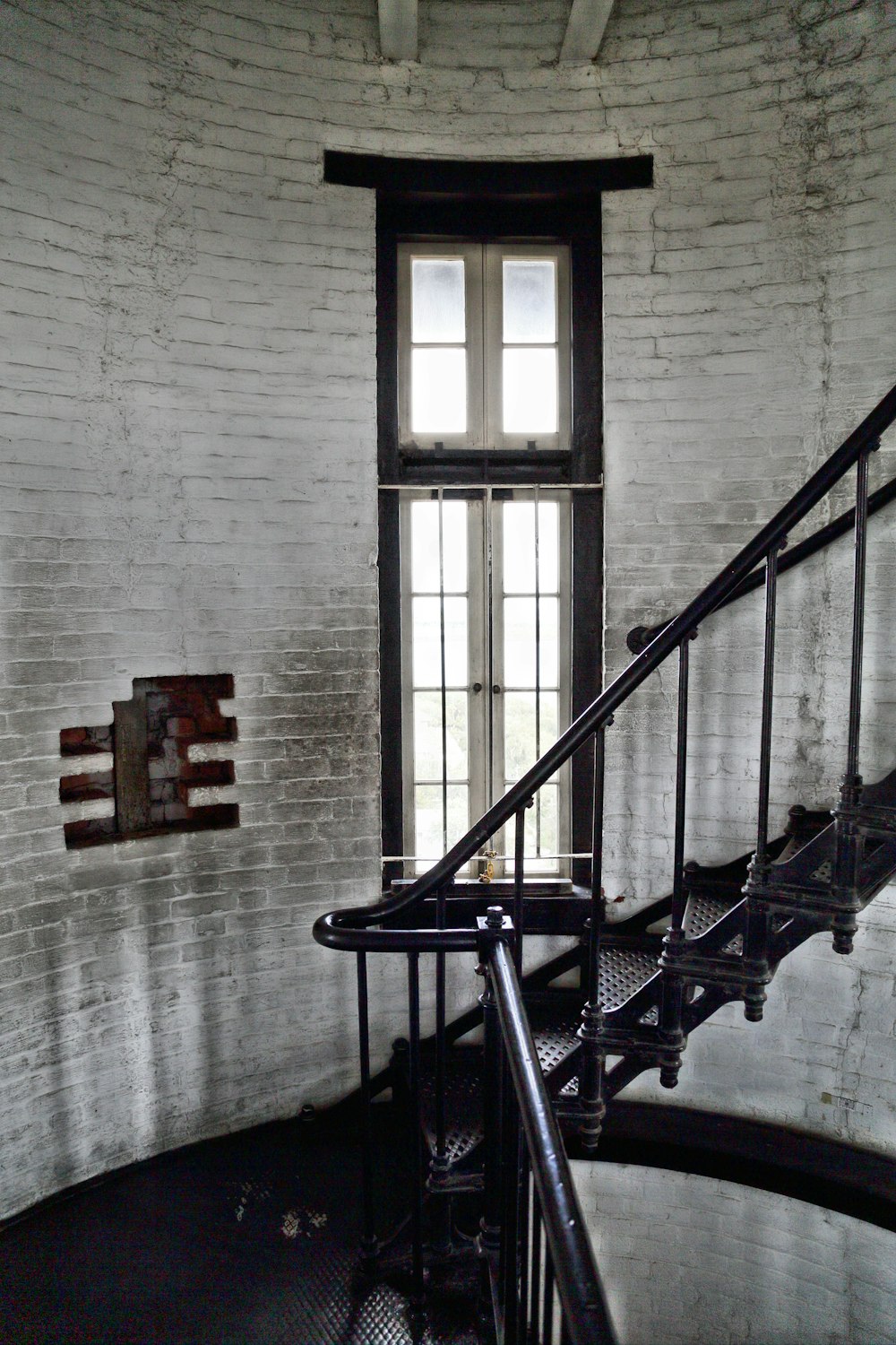 a set of stairs leading to a window