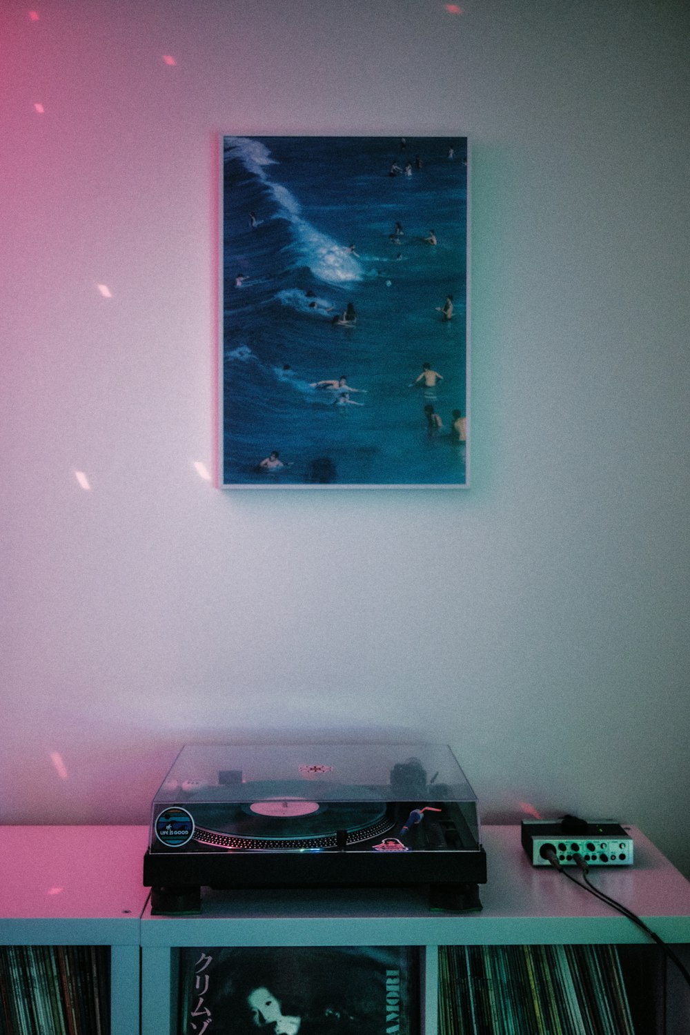 a record player sitting on top of a table