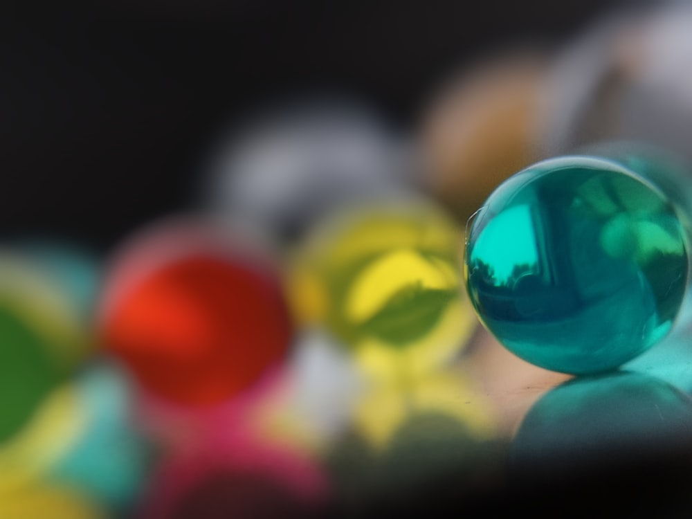 a close up of a glass ball on a table