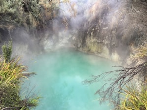 A serene thermal pool surrounded by nature.