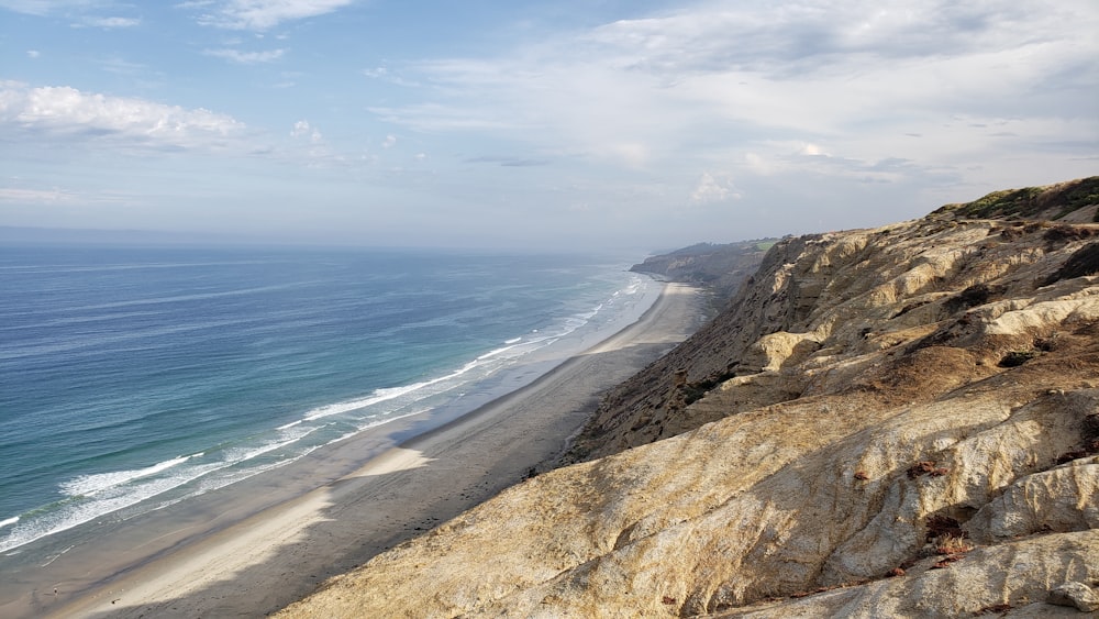 a view of a beach from a cliff