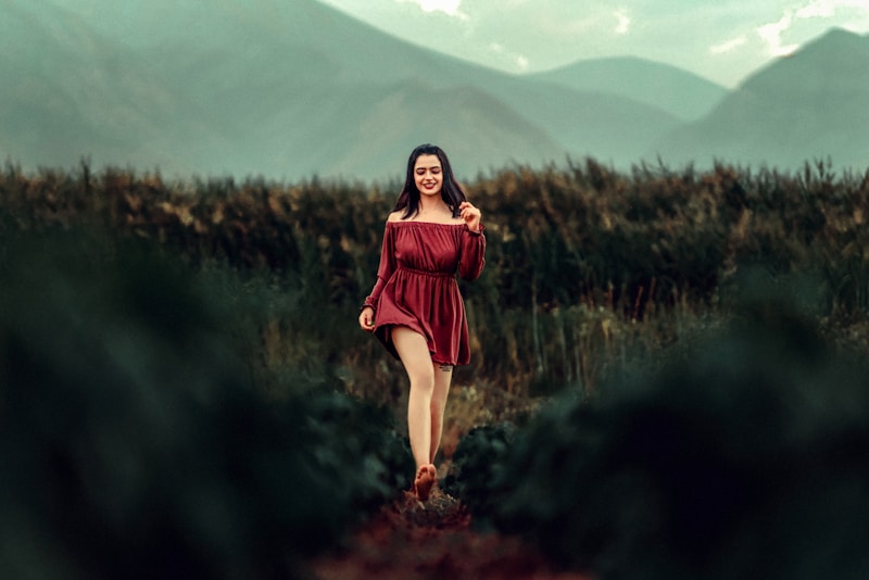 Chic red dress in nature
