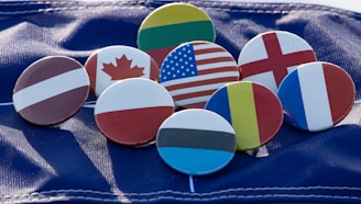 A vibrant digital illustration of badges representing various skills and achievements.