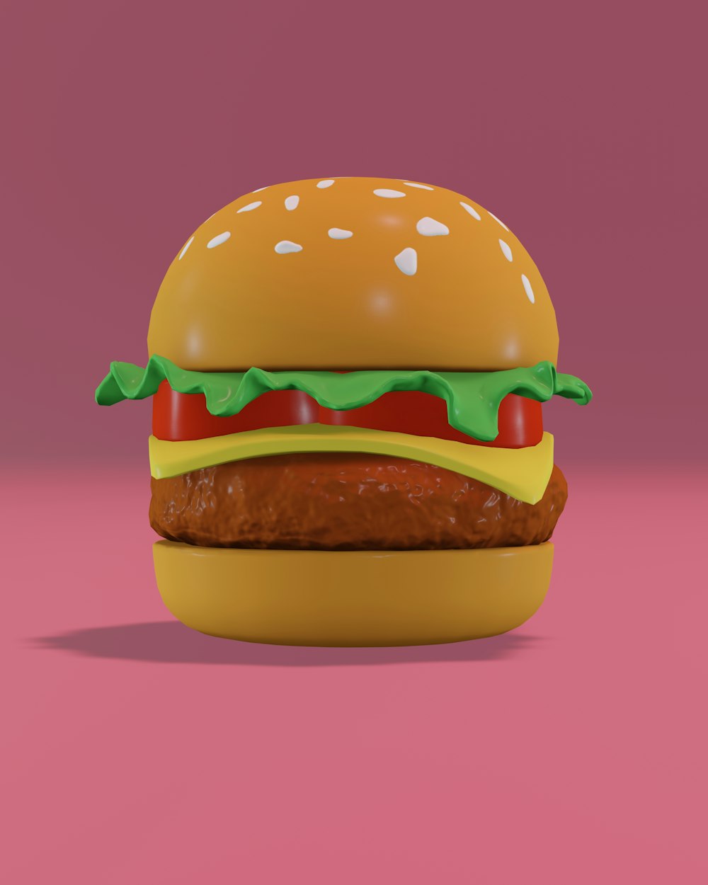 a 3d rendering of a hamburger on a pink background