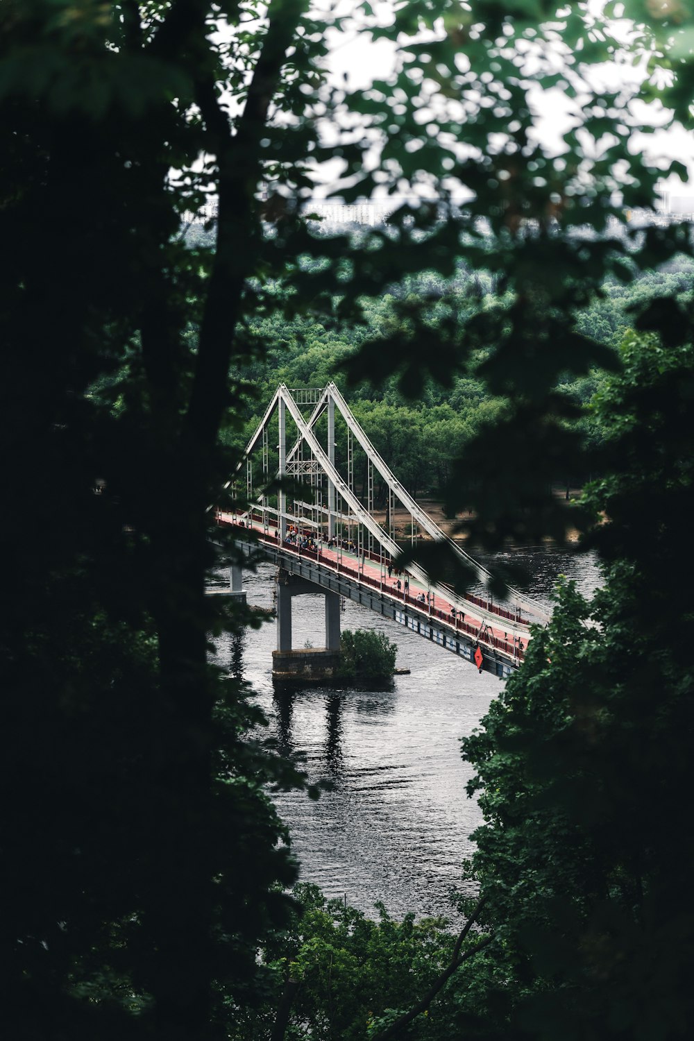 a bridge over a river surrounded by trees