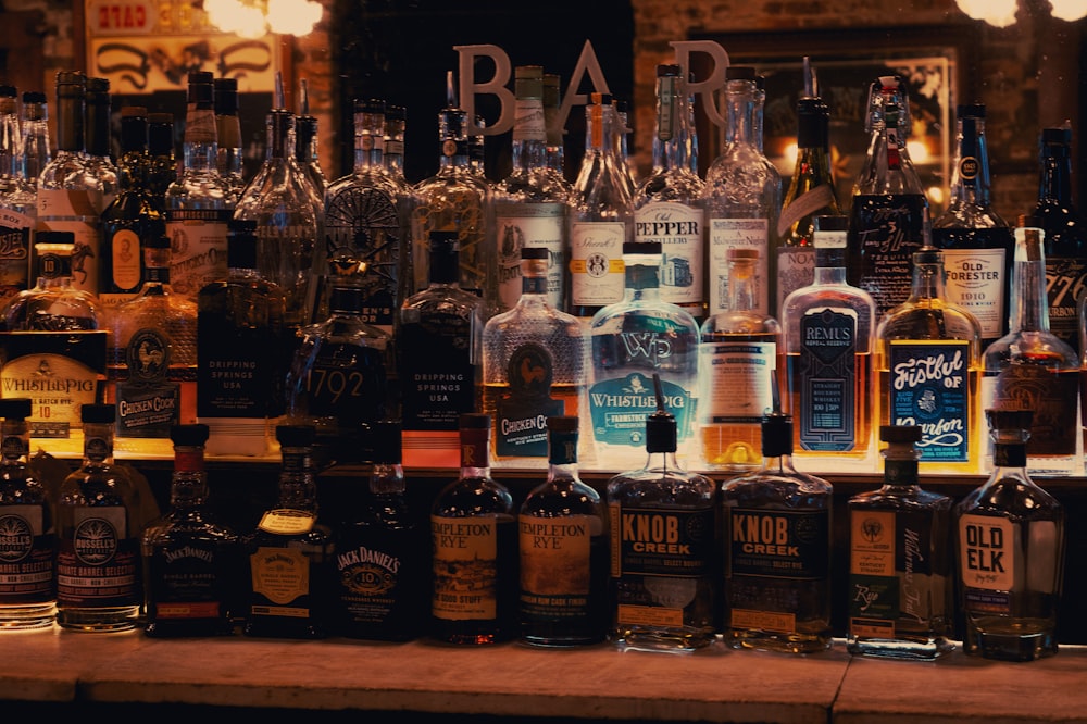 a bunch of bottles that are sitting on a table