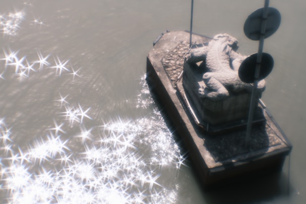 A graceful mystical creature with shimmering scales and wise eyes beside a bubbling magical spring.