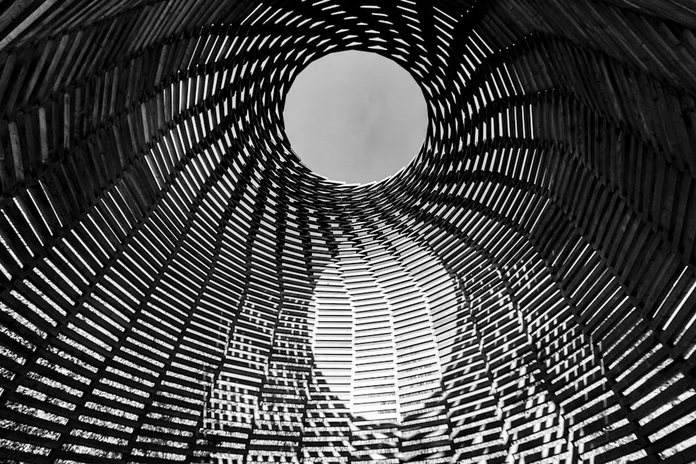 a black and white photo of a circular structure