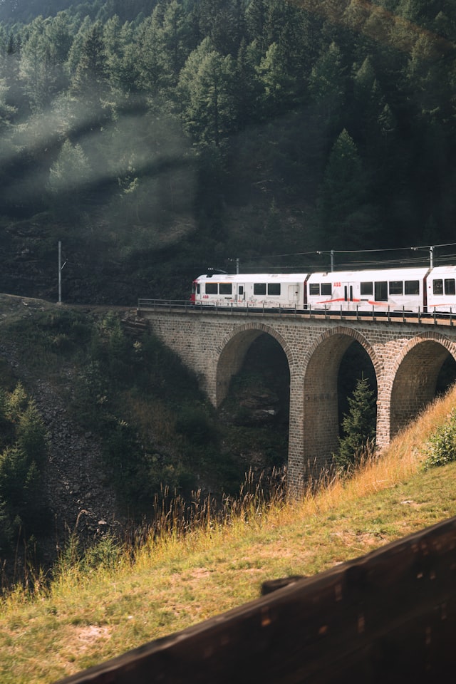 Tren en viaducto de montaña