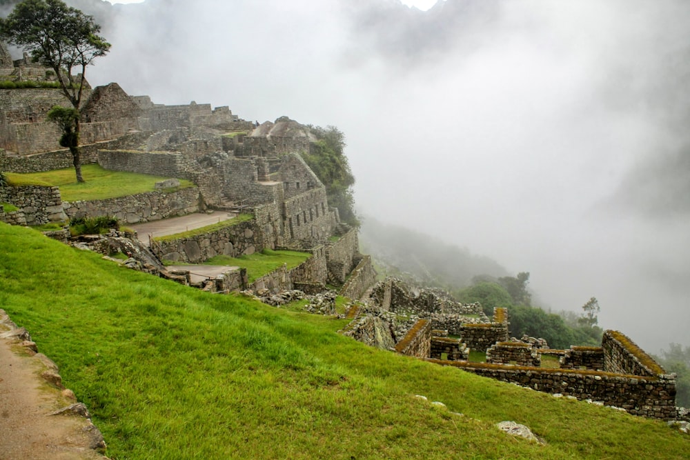 a view of the ruins of a mountain town