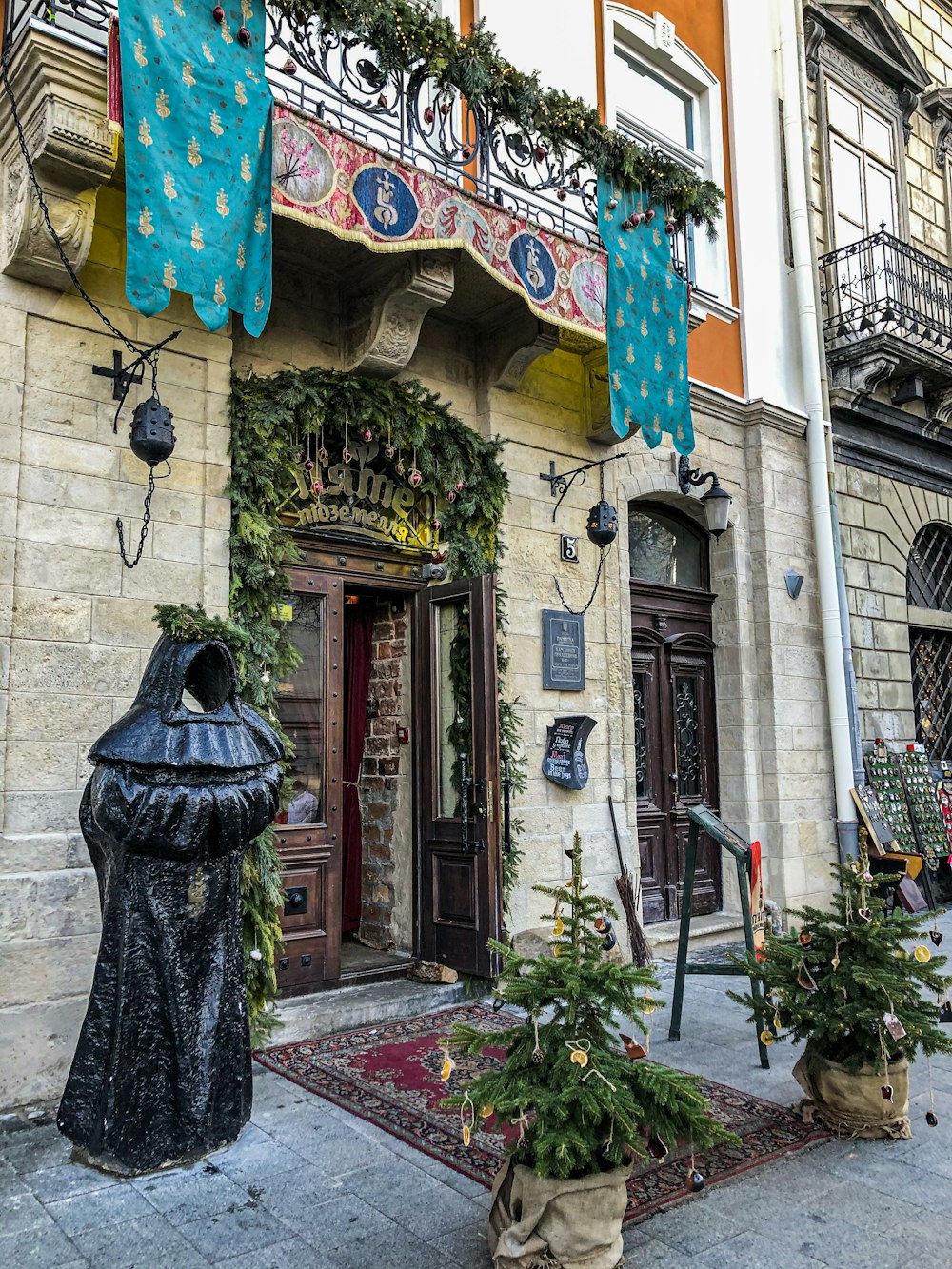 a building with a statue in front of it