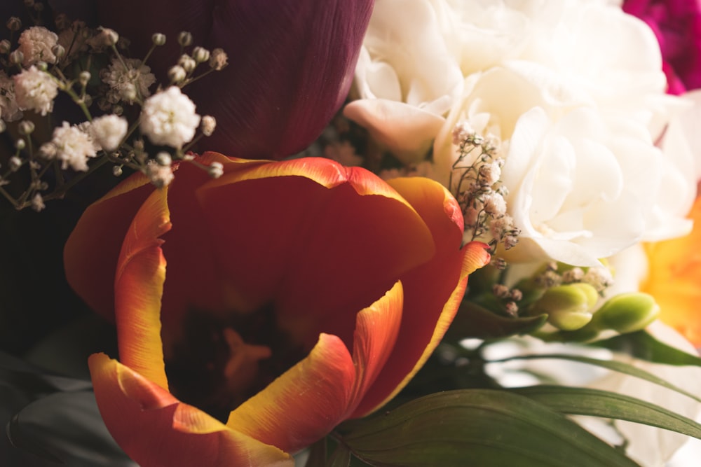 a close up of a bouquet of flowers