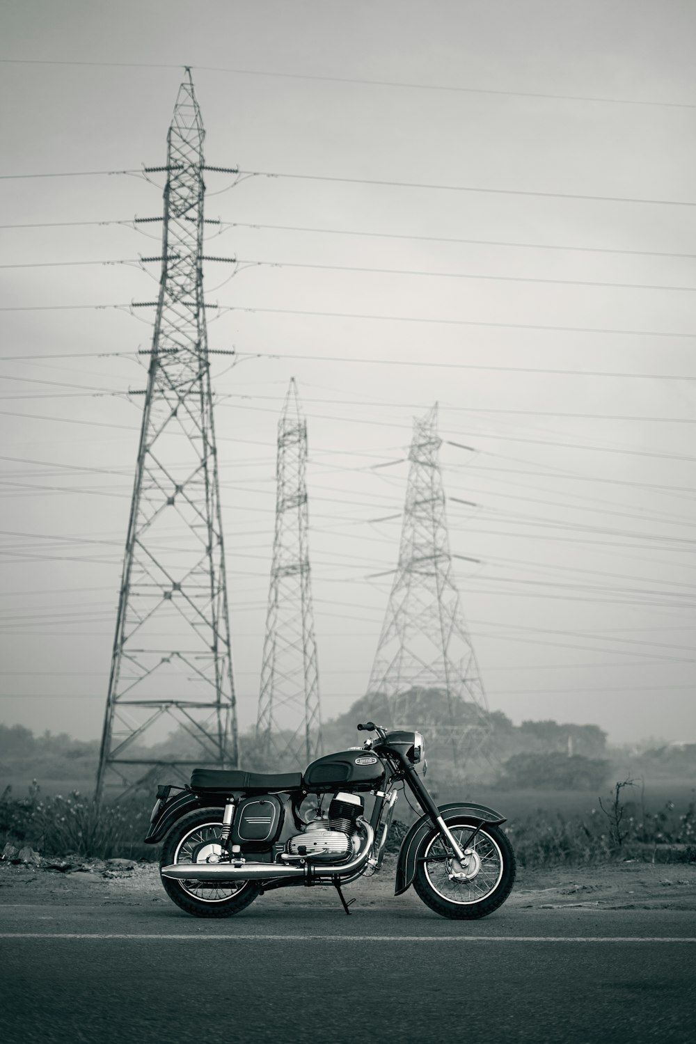 a motorcycle parked on the side of the road