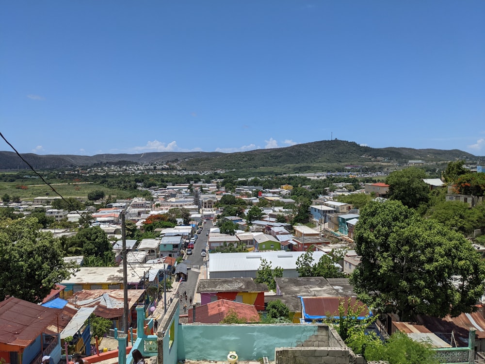 a view of a small town from a hill