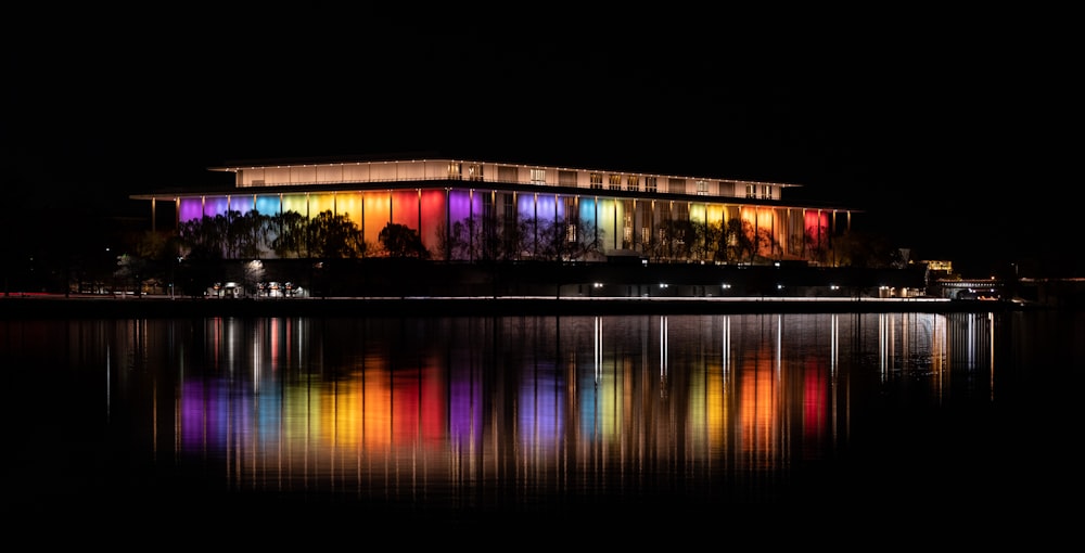 a building that is lit up at night