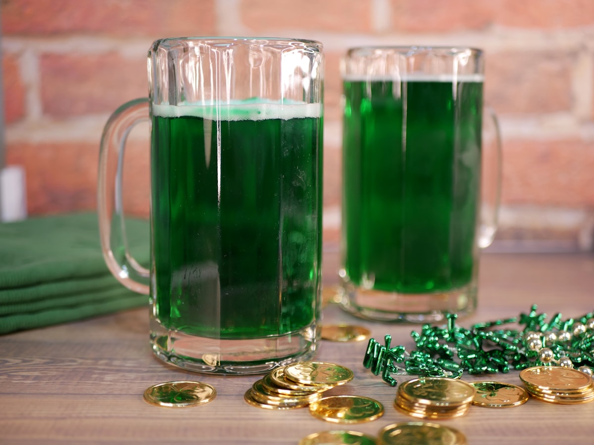 Festive St Patricks Day green celebration in Silicon Valley pub