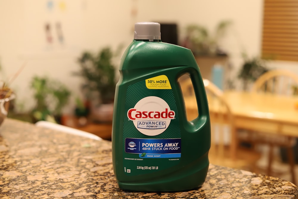 a bottle of cascade liquid sitting on top of a counter