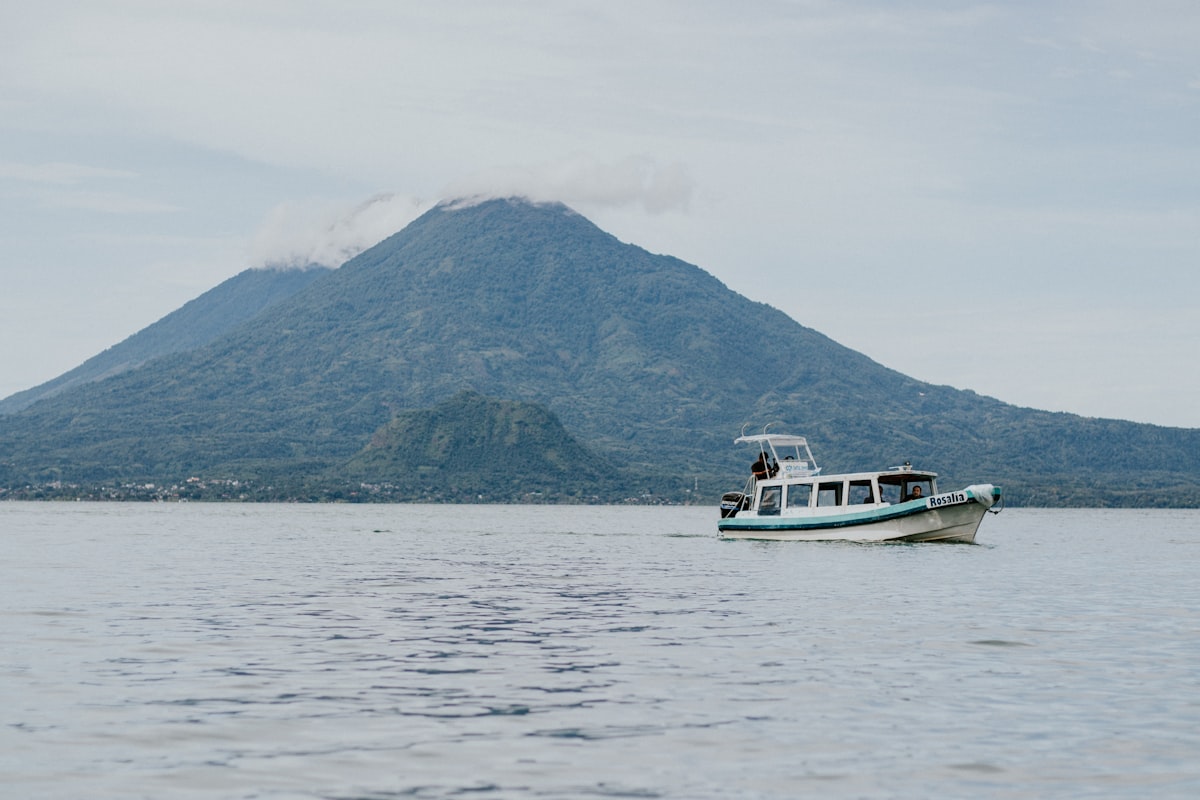 October mist over Lake Atitlán shoreline