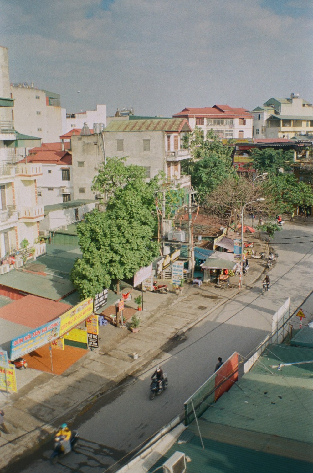 a view of a city street from above