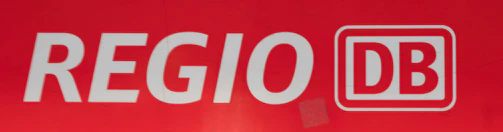 White lettering spells out 'REGIO' followed by a logo with the letters 'DB' inside a red rectangle with a white outline.