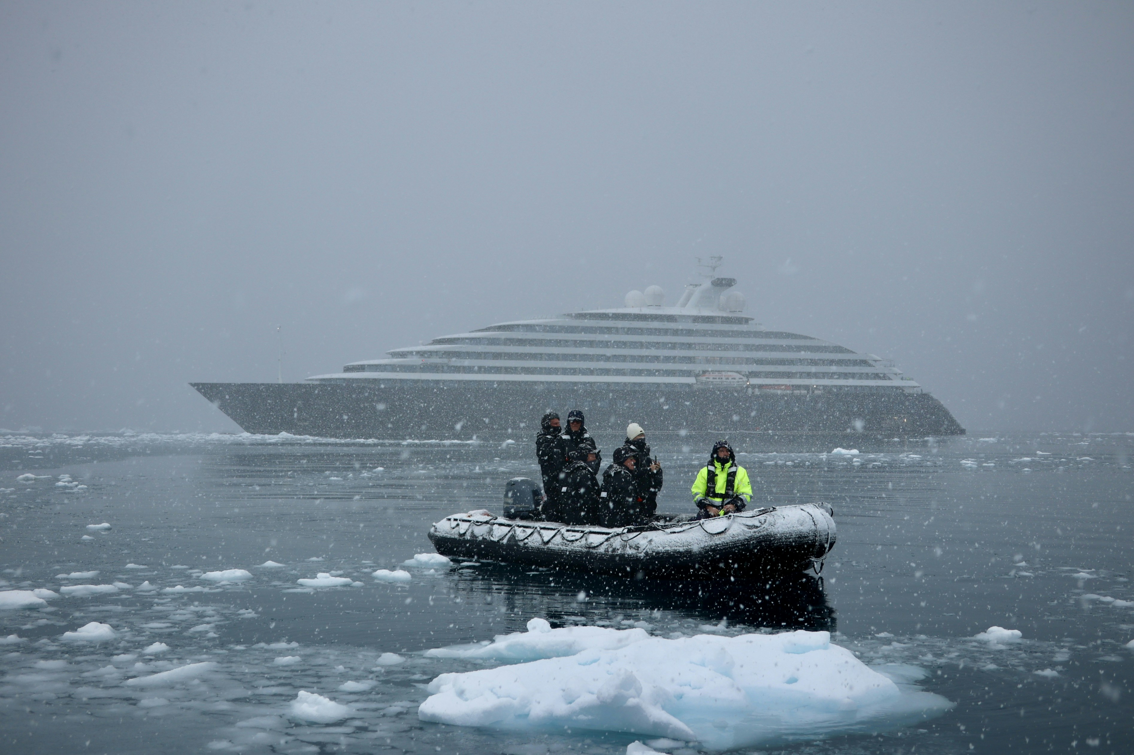 Image of a cruise ship in Antarctica 