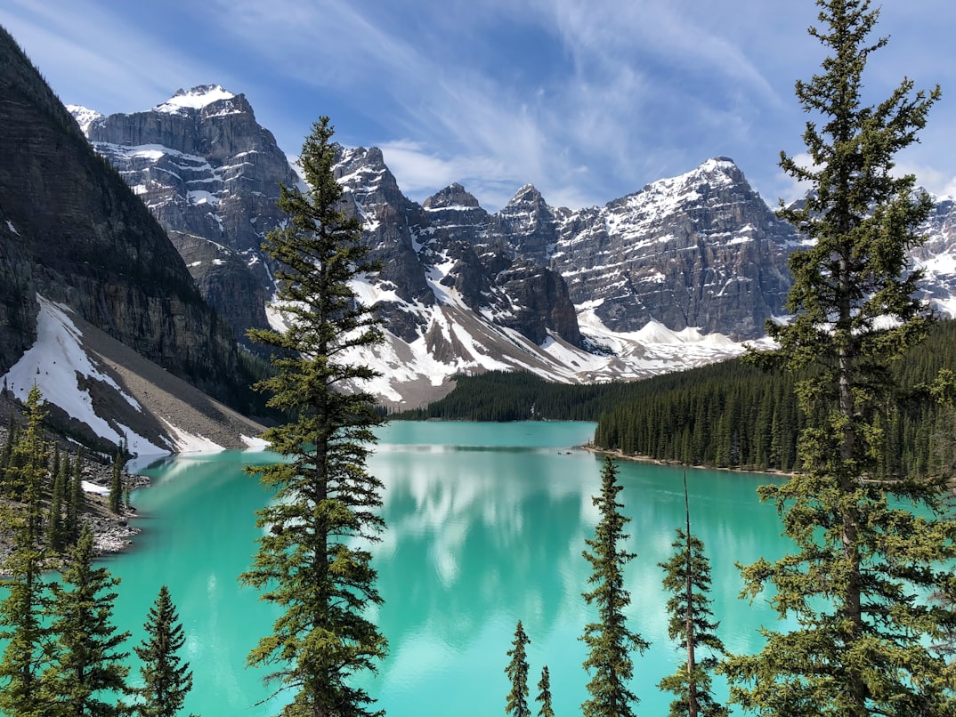 Moraine Lake blue waters in Valley of the Ten Peaks