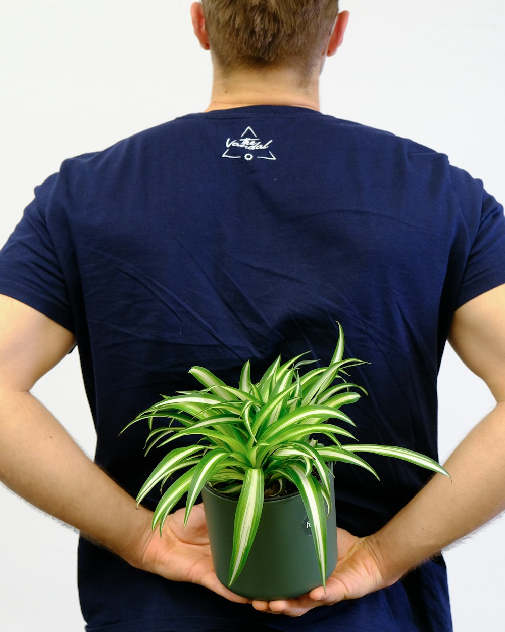 a man holding a potted plant in his hands