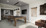 a game room with a pool table and foo foo