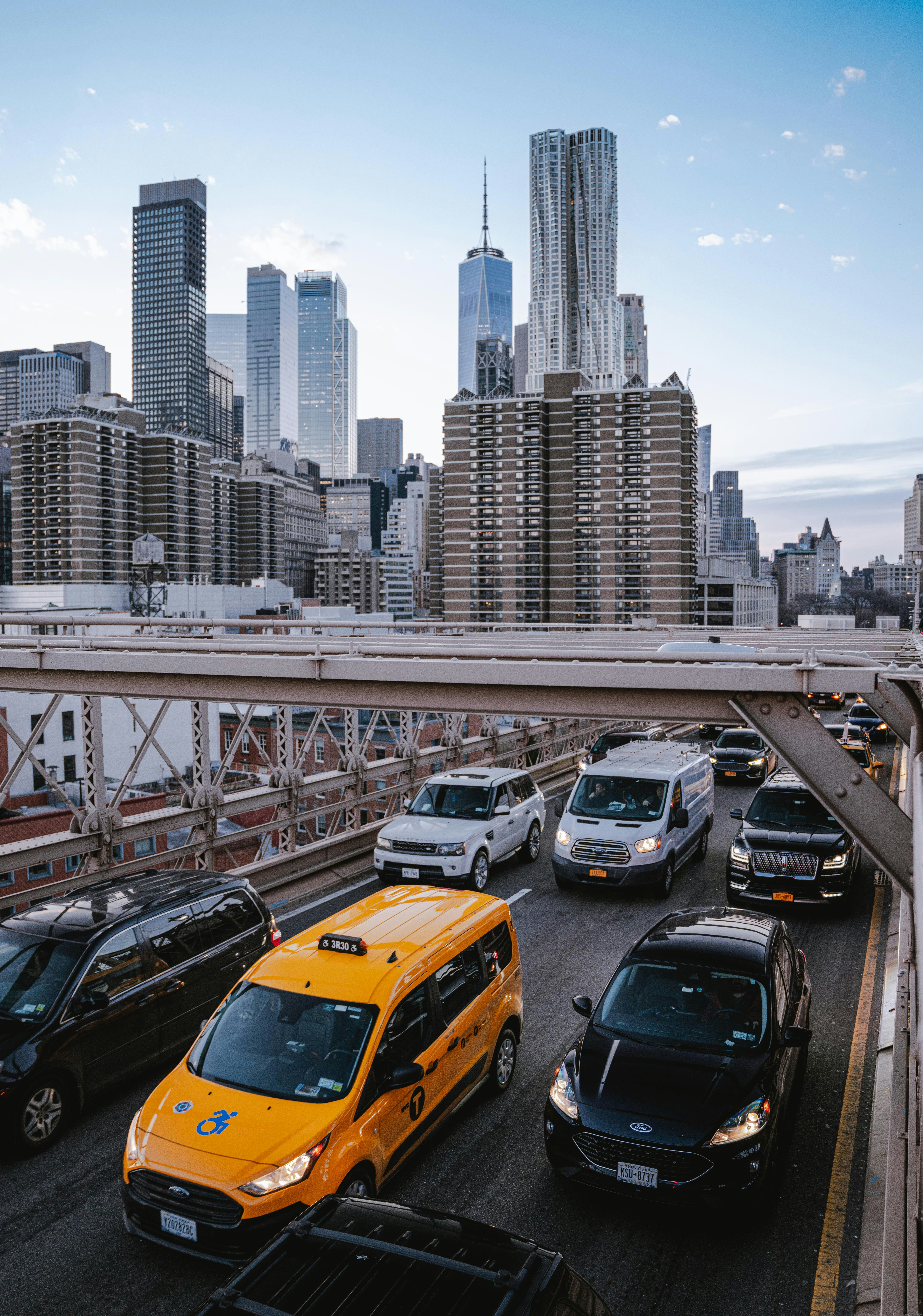 Traffic on the Brooklyn Bridge.