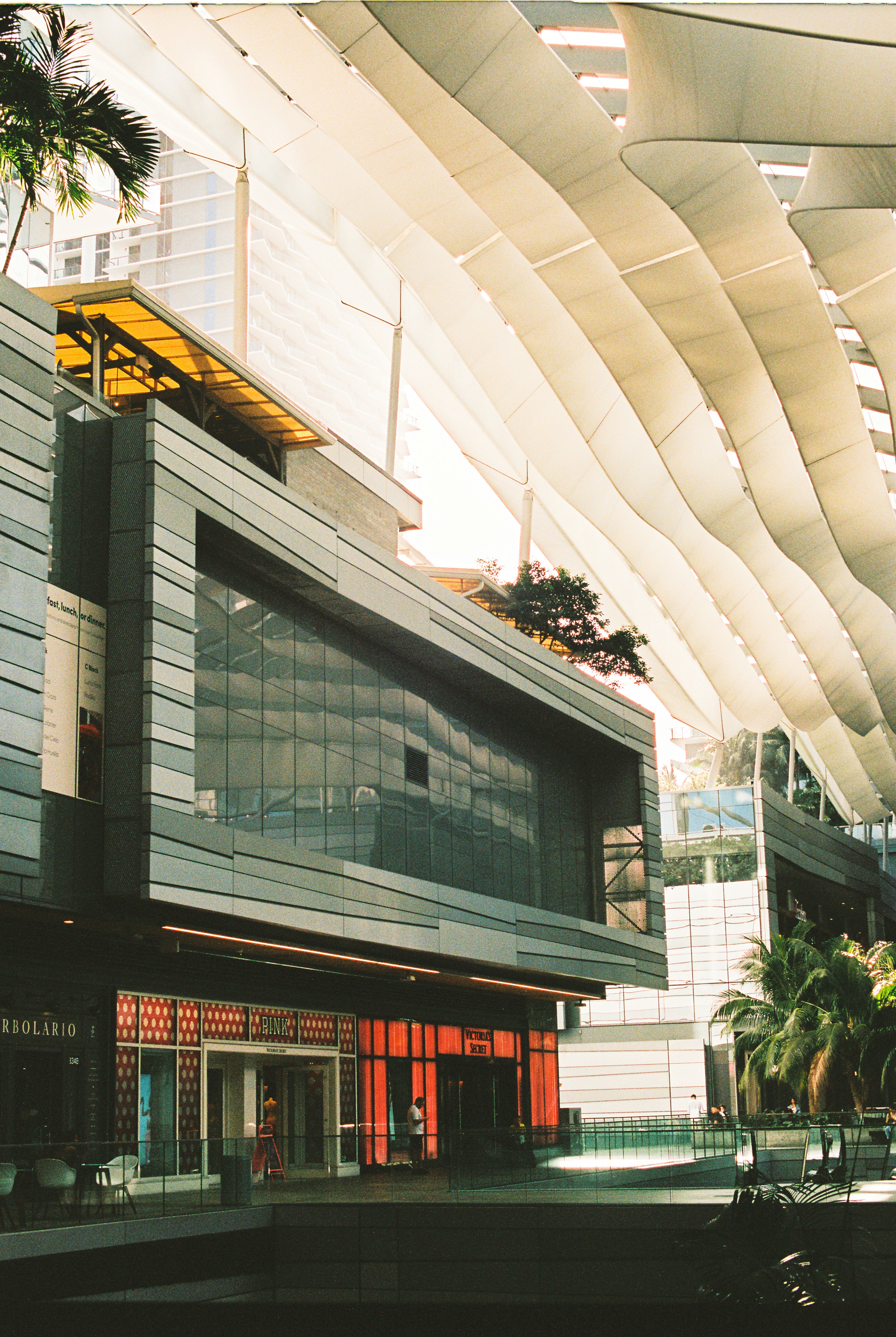 a large building with a very long roof