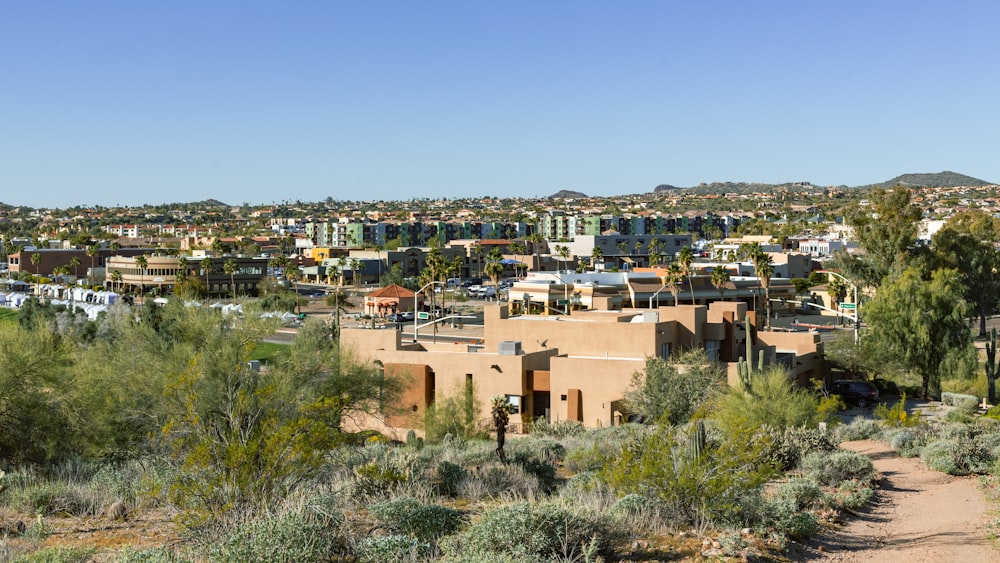 a view of a small town in the desert