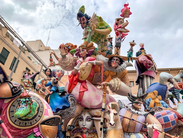 a group of people riding on top of a float