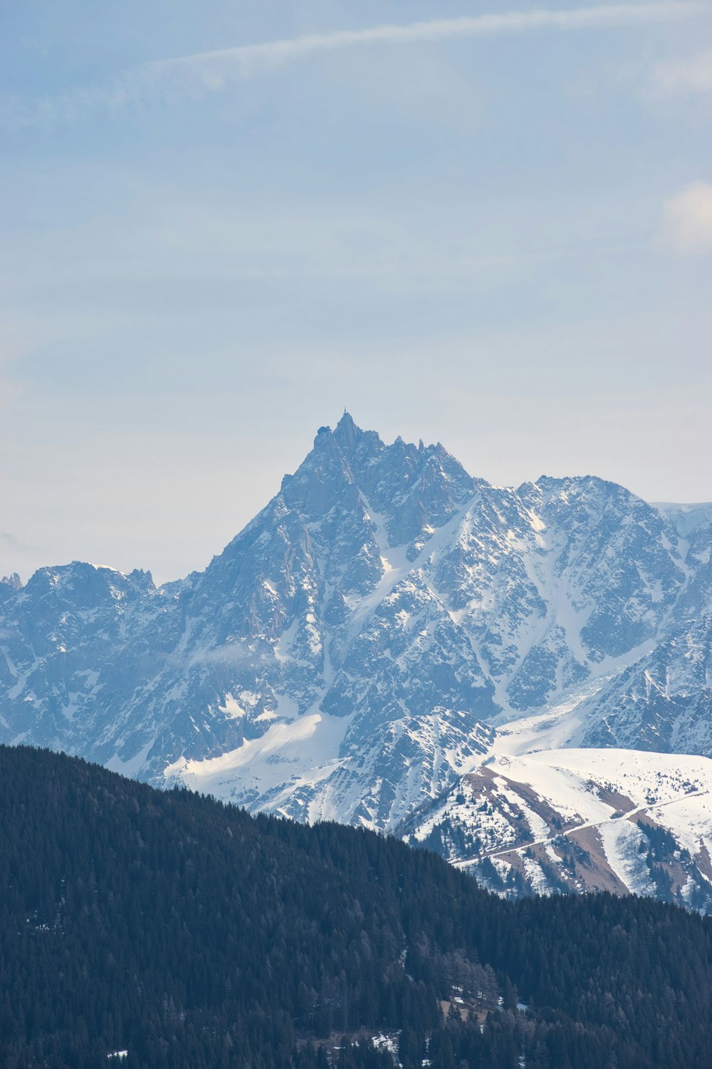 a view of a mountain range covered in snow