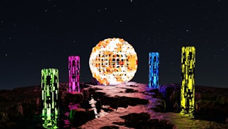 a group of lights that are on top of a hill