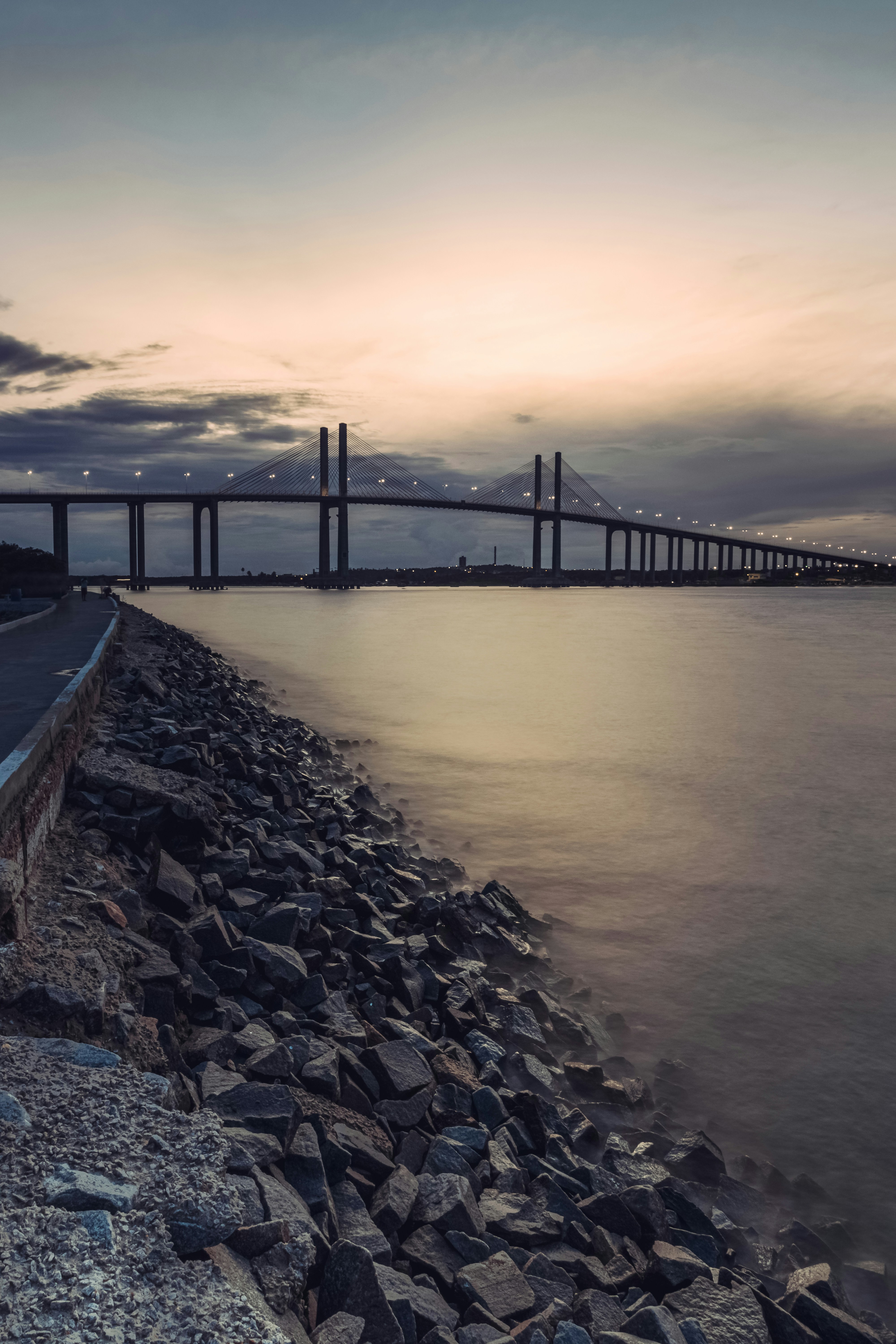 a long bridge over a large body of water