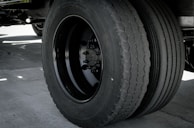 a close up of a large truck tire