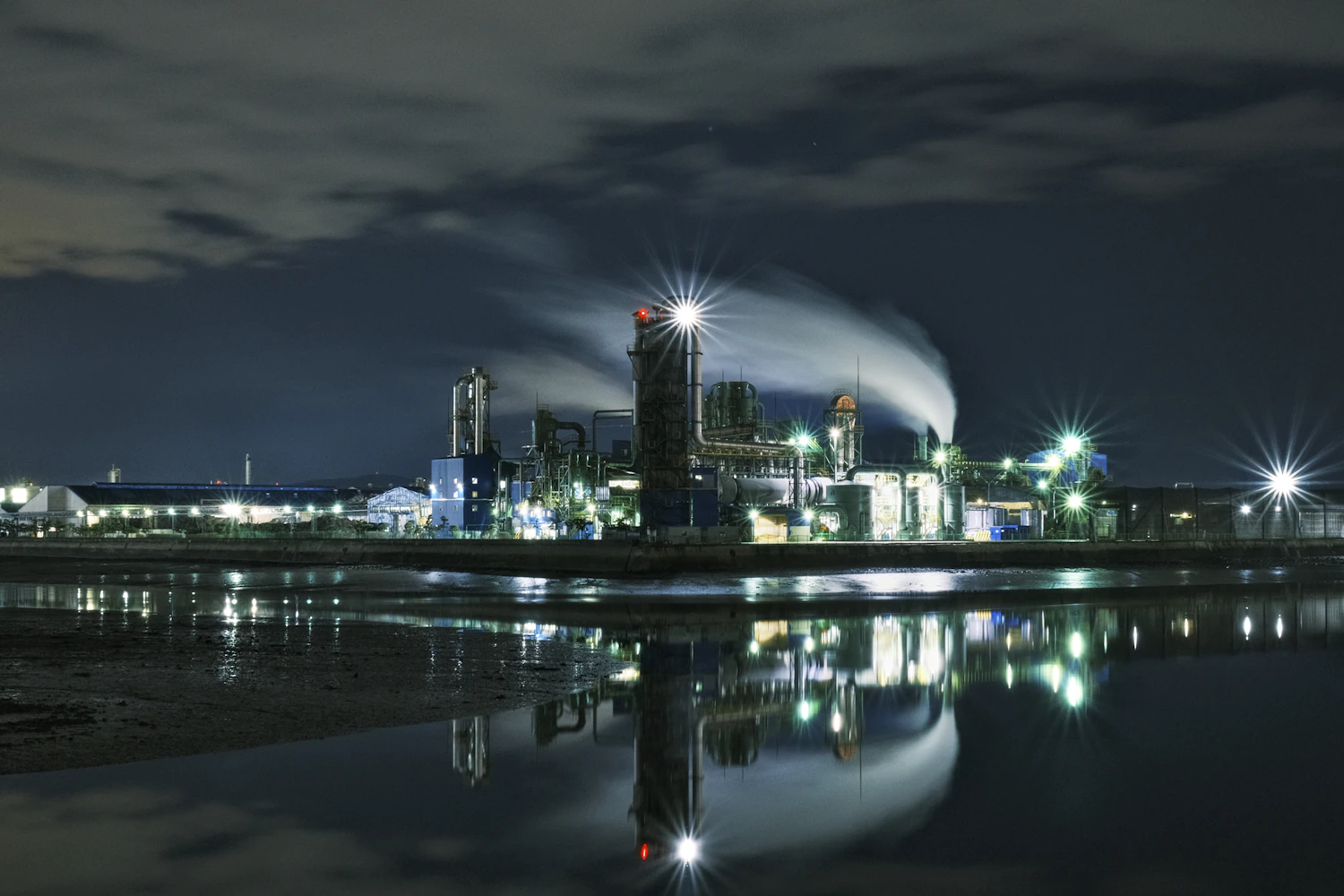 Industrial campus lighting at night