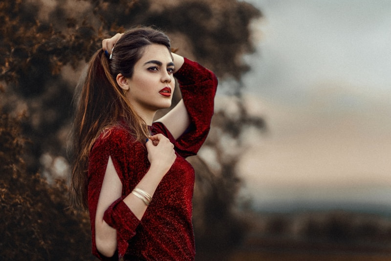 Feminine beauty in red dress