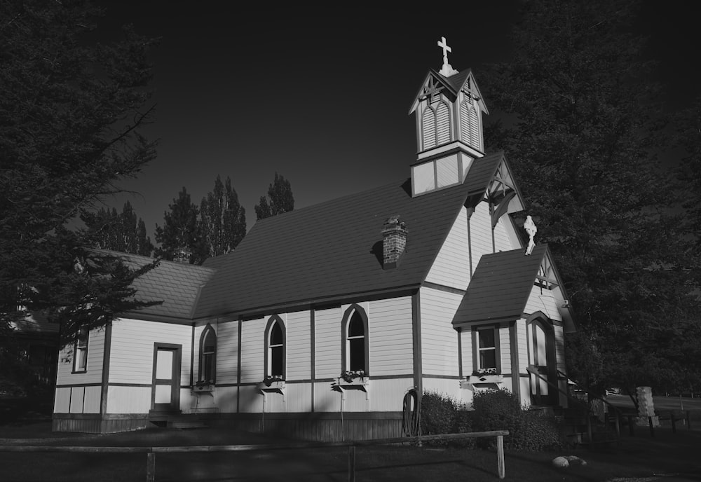 a black and white photo of a church