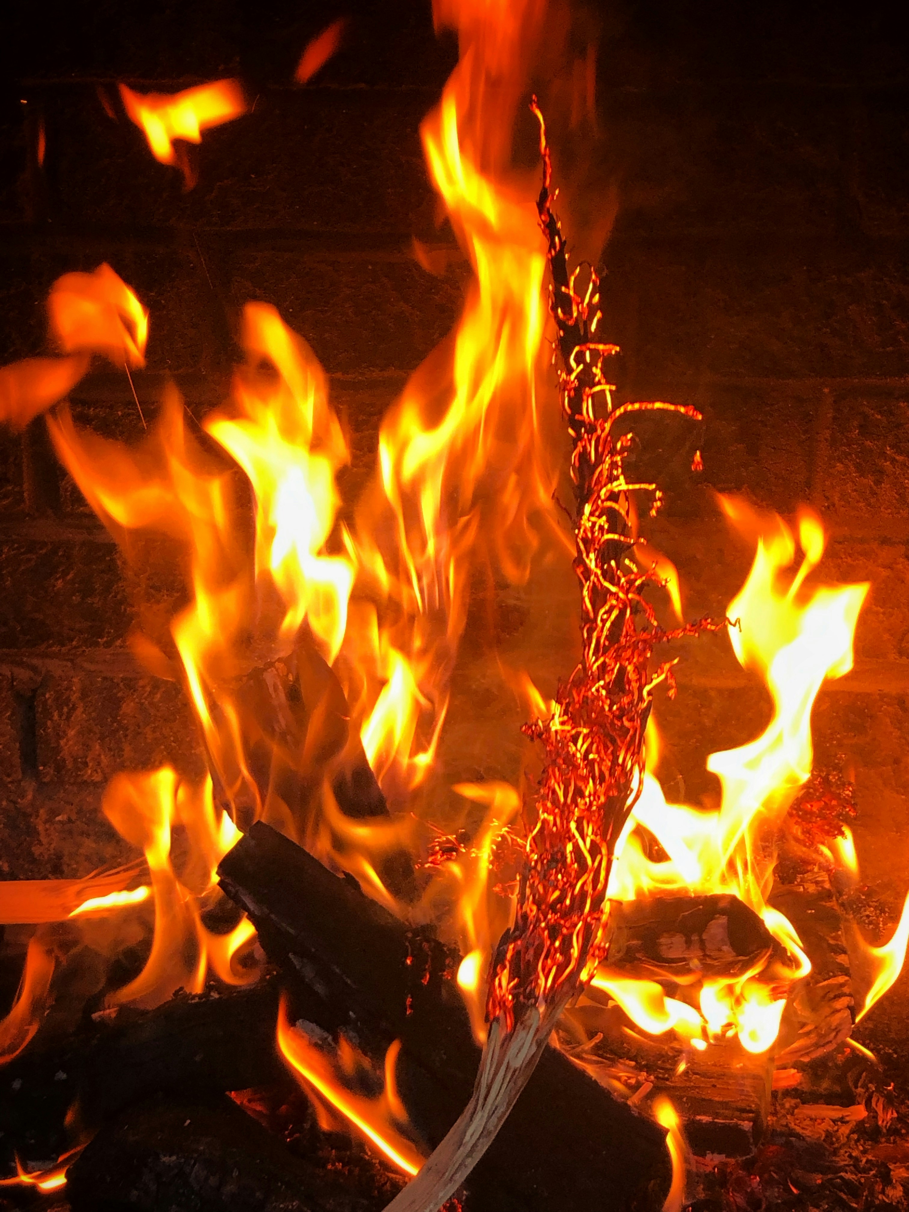 Ein Feuerhaufen brennt in einem Kamin Foto – Kostenloses Bild zum Thema  Feuerflamme auf Unsplash, image size:3000x4000