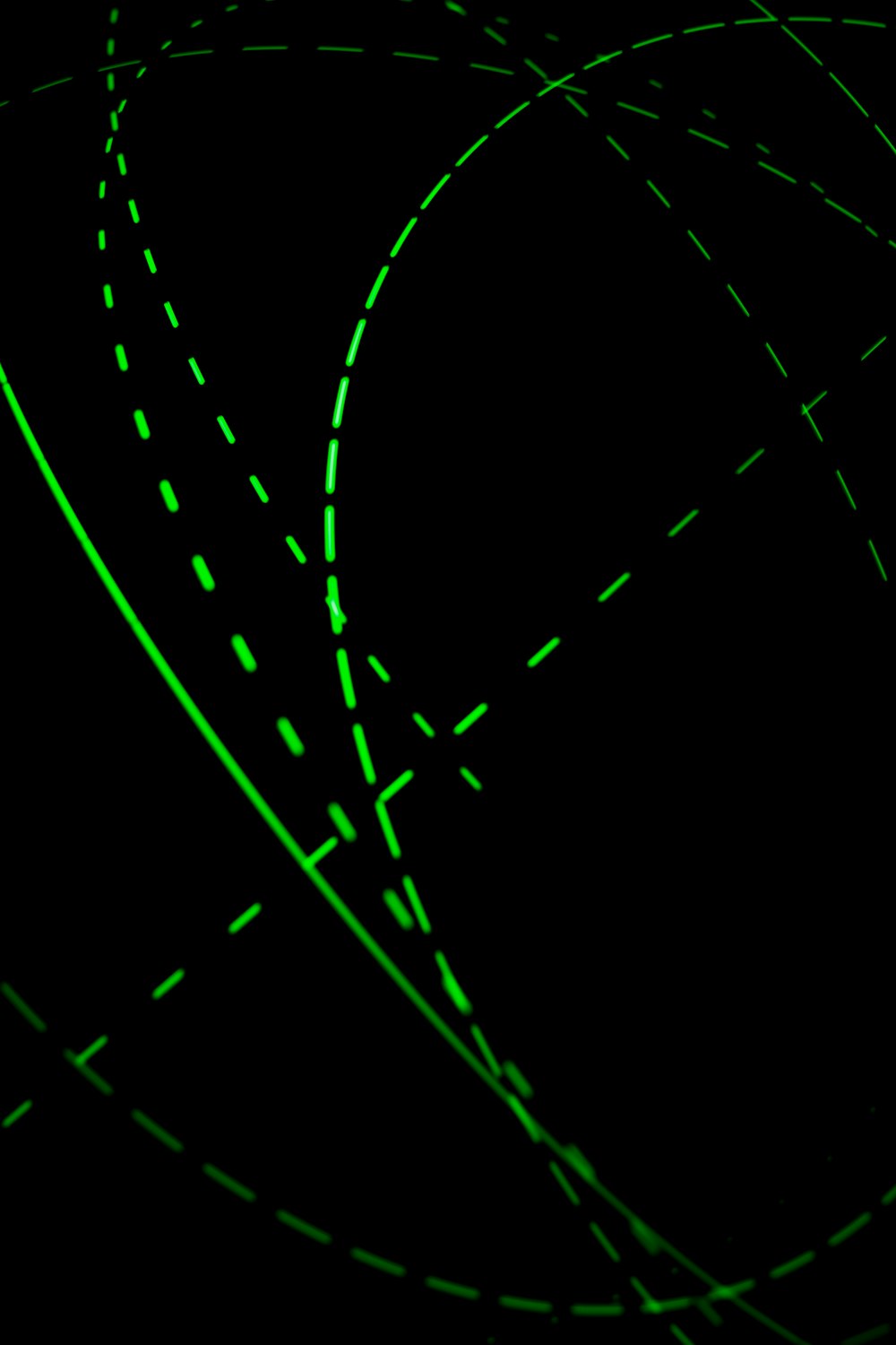 a black background with green lines and dots