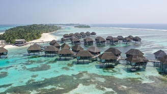 a bunch of huts that are in the water