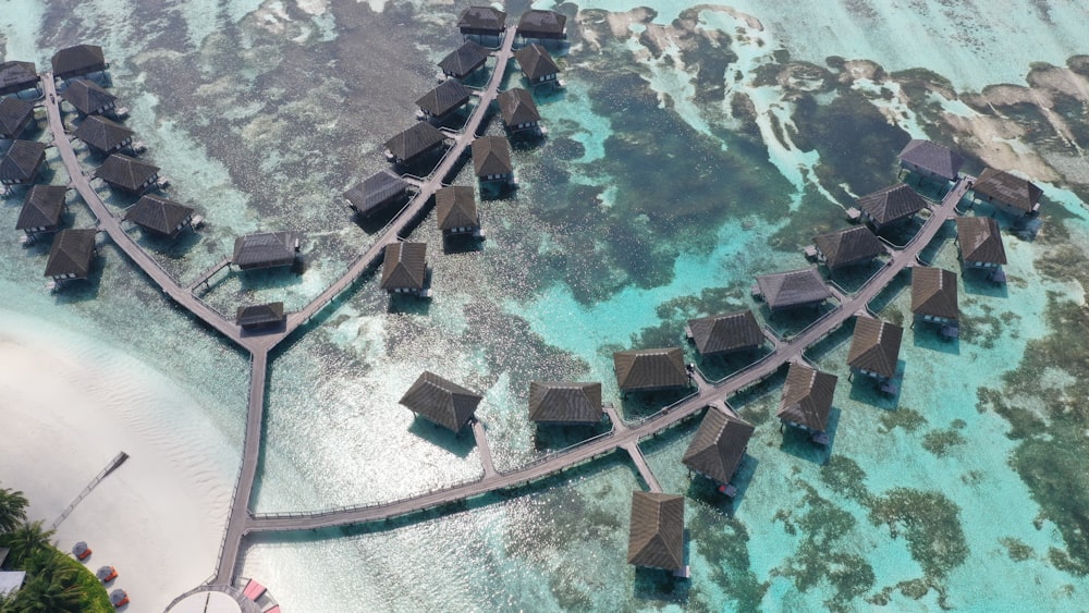 a bird's eye view of a resort in the ocean