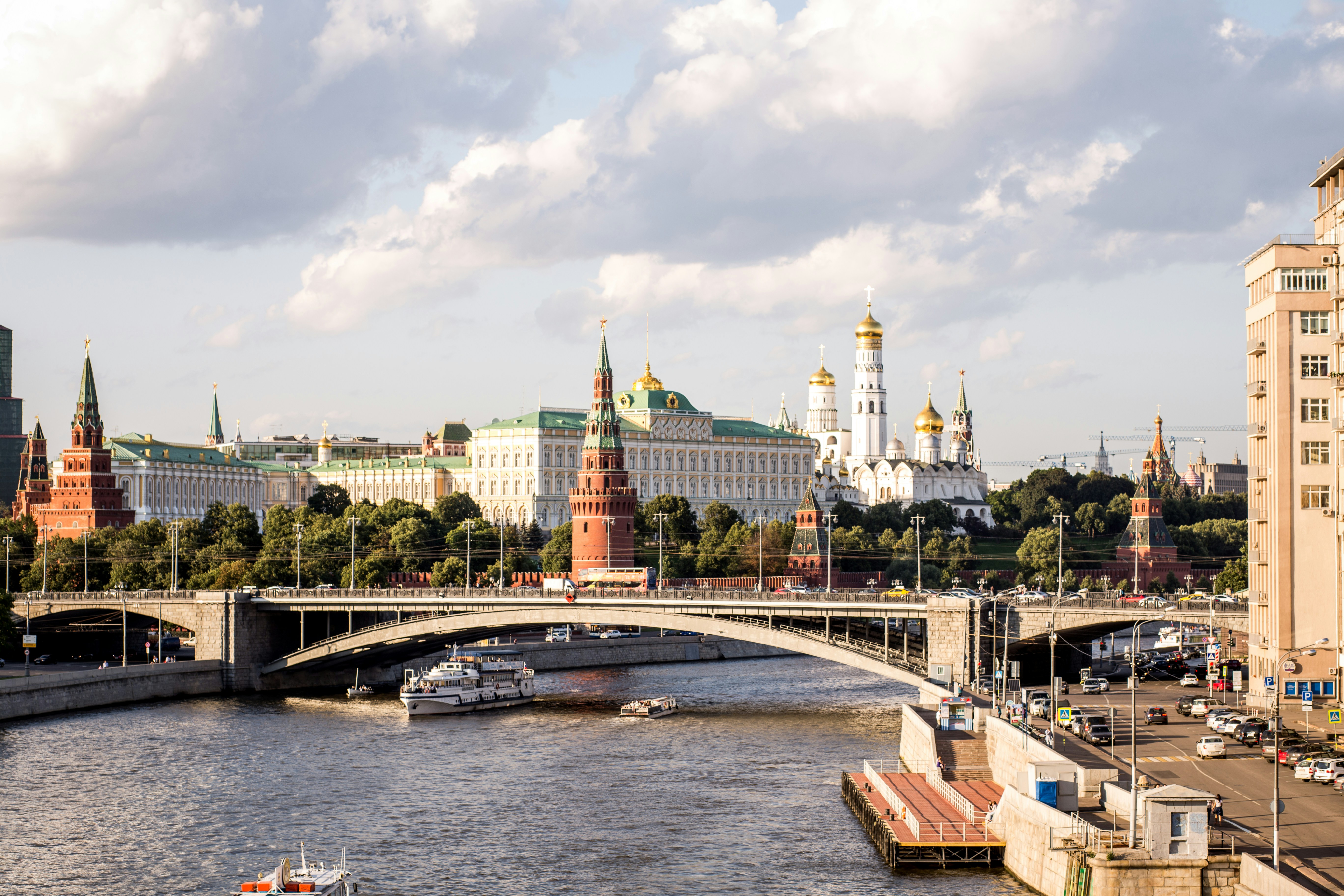 a view of a bridge over a river in a city