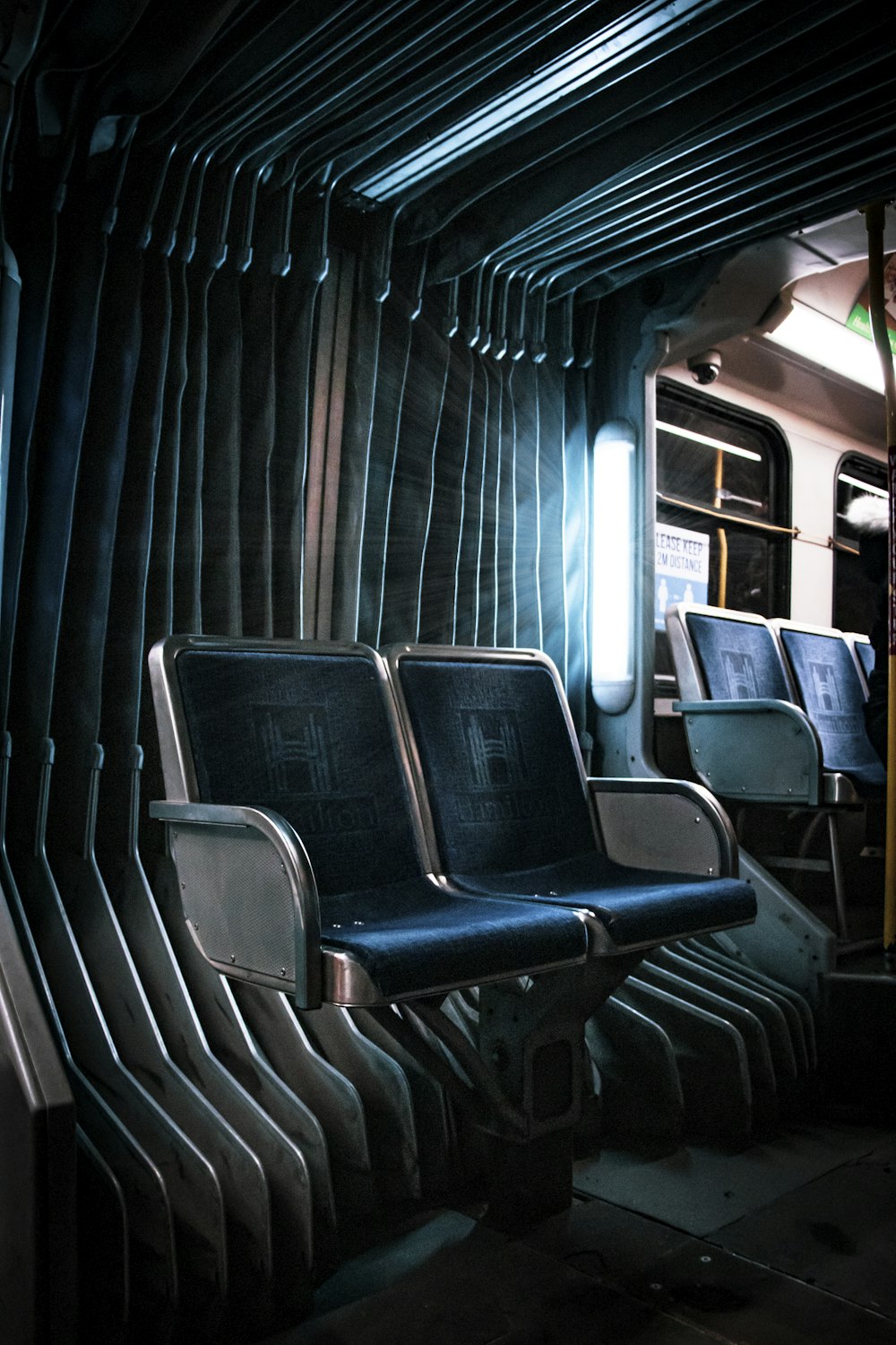 a row of empty seats sitting next to each other