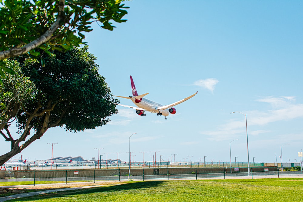 Un avion vole à basse altitude au-dessus de l’herbe